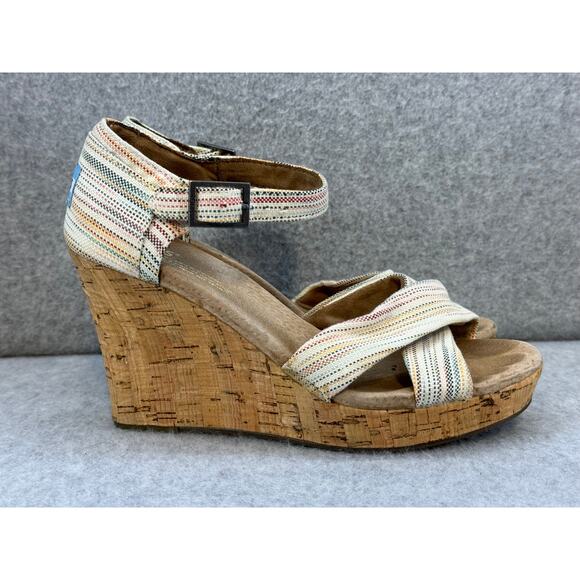 TOMS Multicolored Stripped Cork Wedge Size 6.5 - Picture 3 of 7